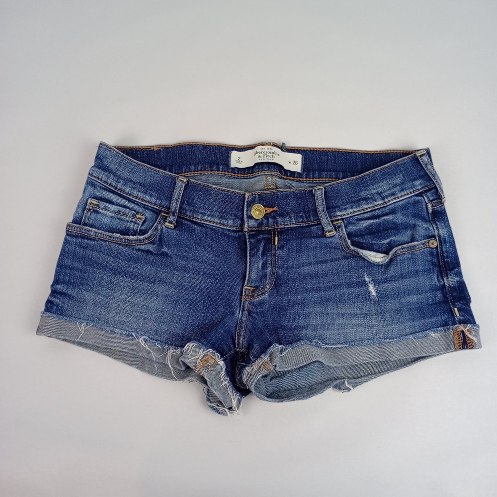 Abercrombie & Fitch Womens 2 Blue Low Rise Raw Hem Distressed Denim Jean Shorts